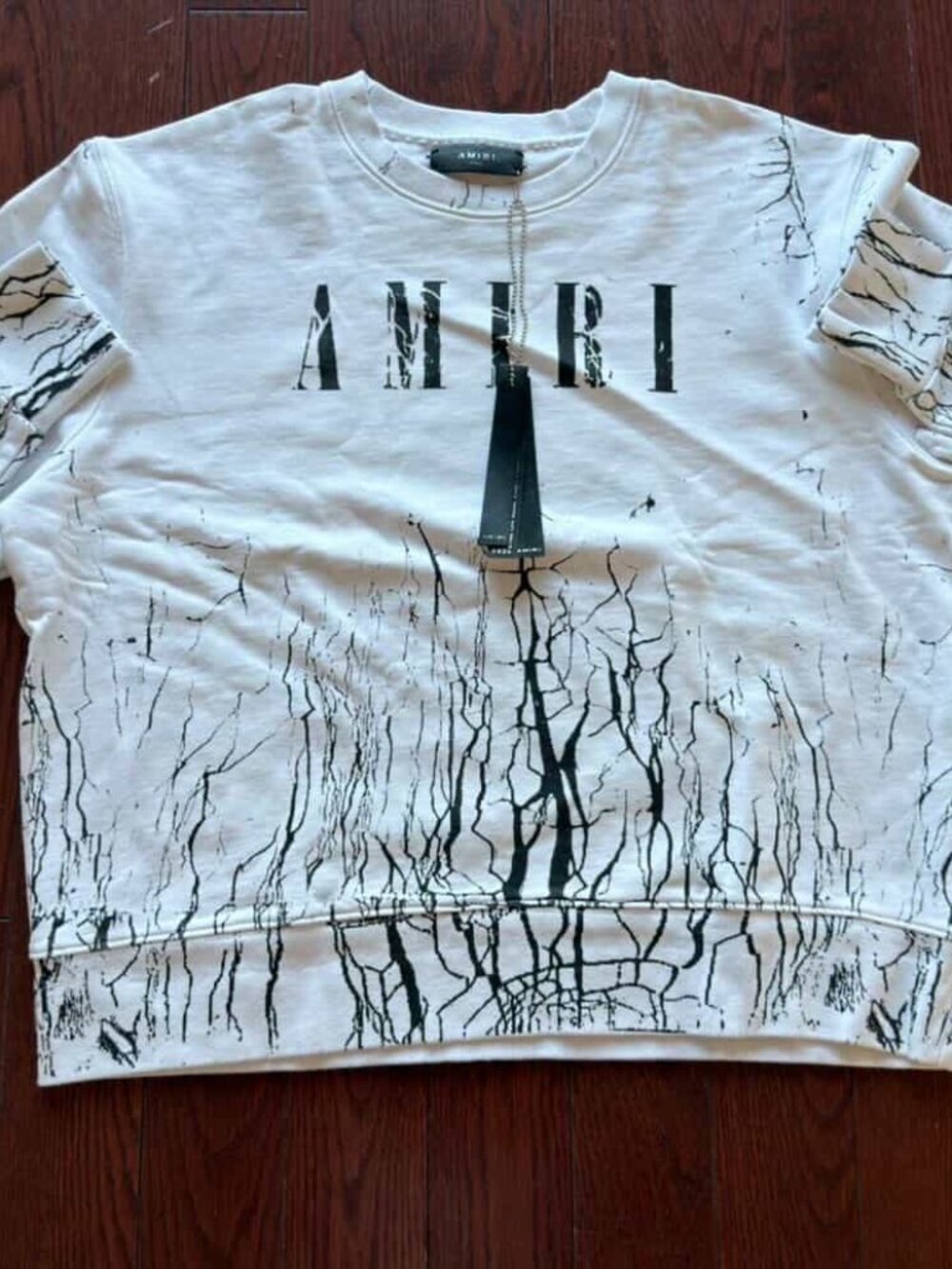 AMIRI Cracked Dye Core Logo Crewneck Sweatshirt White Size S